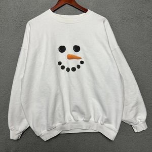 VTG Hanes Snowman Crewneck Sweatshirt Adult XL White Heavyweight Fleece Winter